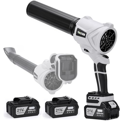TNELTUEB Leaf Blower Cordless, 21V Battery Powered 980000 RPM 180° Rotating Handheld Electric Leaf Blower with 6 Speed Control, 2 x4Ah Batteries & Charger Dust Leaves Blower for Lawn Care, Yard,Silver