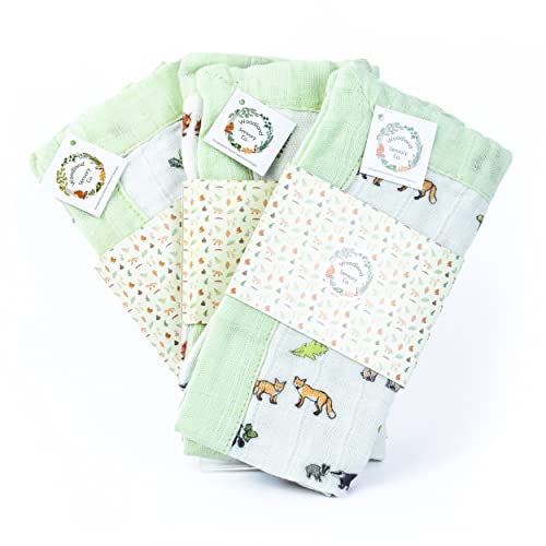 Zappi Co Emma Lawrence - Manta de muselina con diseño de animales del bosque, grande, 40 x 40 cm, 100% algodón (3 unidades) Cover