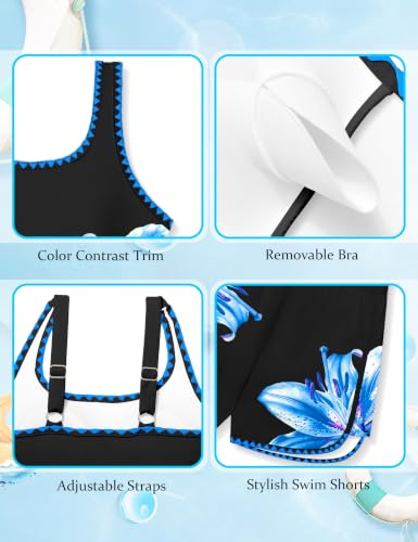 Image of Qaoerde Girls Swimsuit One Piece Swimsuits Solid Color Bathing Suit Colorful Contrast Trim Adjustable Straps Swimwear 9-16Y