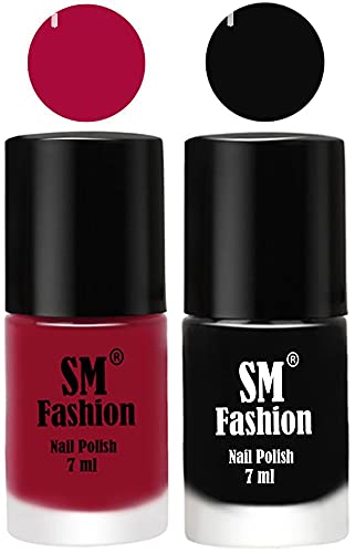 Image of Long Lasting Nail Polish | Nail Paint Combo 7 ml Each) - Set of 2 Raspberry-Black
