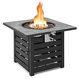 Tangkula 32-Inch Outdoor Propane Fire Pit Table, Patiojoy 50,000 BTU Square Gas Fire Pit with Ore Powder Tabletop, Adjustable Flame, Lava Rocks, PVC Cover, CSA Approved for Patio, Poolside, Garden