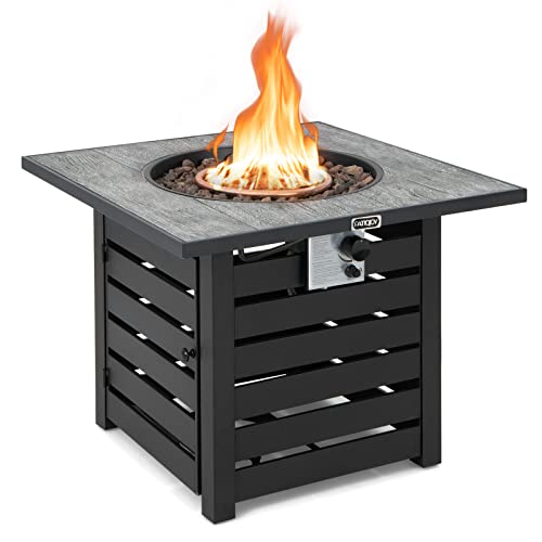 Tangkula 32-Inch Outdoor Propane Fire Pit Table, Patiojoy 50,000 BTU Square Gas Fire Pit with Ore Powder Tabletop, Adjustable Flame, Lava Rocks, PVC Cover, CSA Approved for Patio, Poolside, Garden