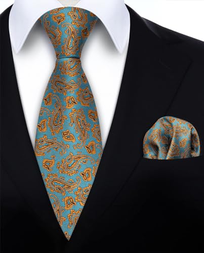 Image of HISDERN Ties for Men Paisley Tie and Pocket Square Woven Classic Floral Mens Ties Handkerchief Set Wedding Party Necktie