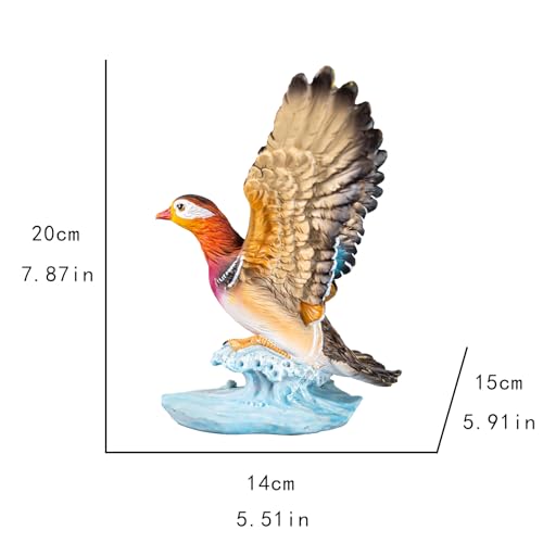 Figura Decorativa Pato Mandarín con Alas Extendidas en Base de Ola Azul miniatura 4
