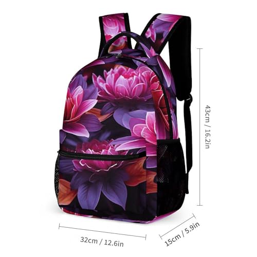 Flower Leaves Purple Red Flower Printed Backpack With Lunch Pack Storage Box Case 3pcs Lightweight Travel Backpack2