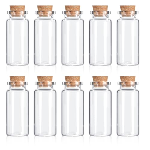 Set of 10 Mini Glass Bottles with Cork Stoppers - 10ml Empty Potion Jars for Weddings, Parties, Crafts & Decorative Use