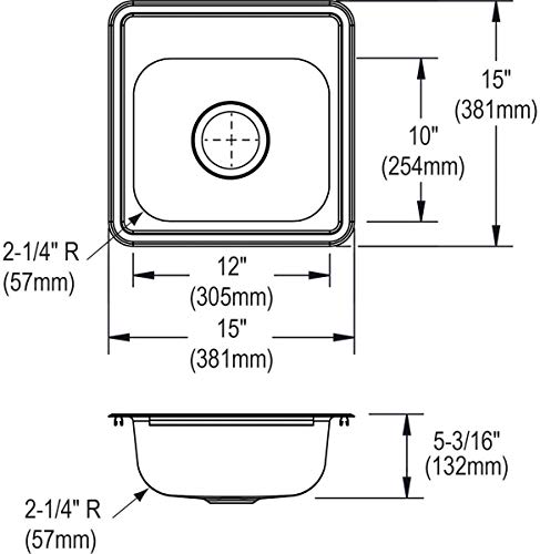 Elkay D115163 Dayton Kitchen Sink 15 x 15 with 35 Drain Hole Satin