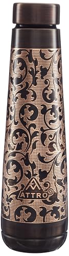 Image of ATTRO Arth Copper Bottle Design Boosts Immunity Leakproof & Lightweight |Anti-Bacterial, BPA Free with Secure Cap for School, Travel, Gym & Work 900ml Vintage Carving