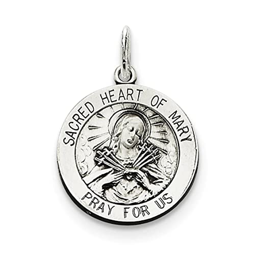 Sterling Silver Antiqued Sacred Heart of Mary Medal QC5586 26