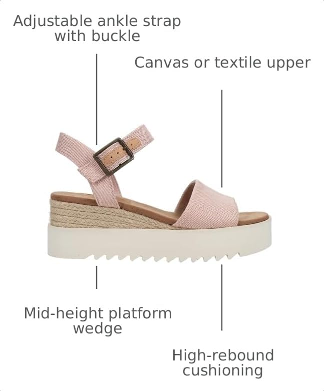 Image of TOMS Women's Diana Wedge Heel Sandal, Leather Upper, Rope-Wrapped Midsole, Adjustable Strap, Buckle, OrthoLite Insole