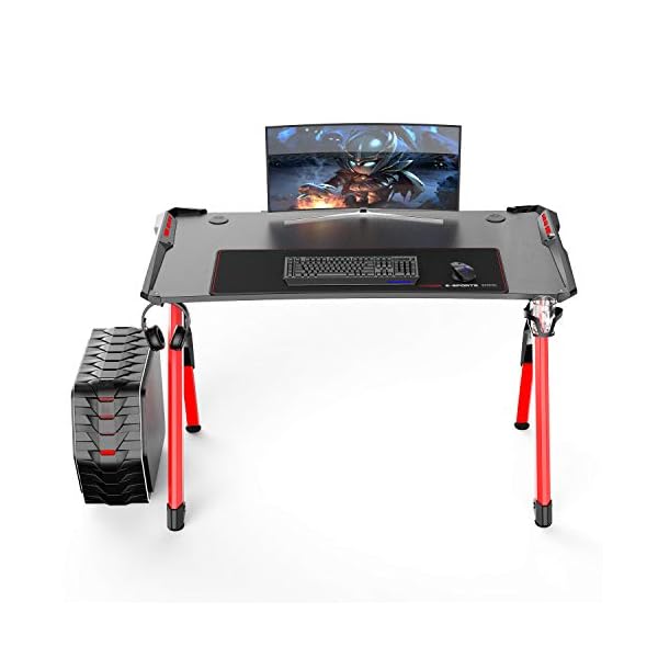 sogesfurniture Gaming Desk Ergonomic Computer Gaming Table PC Gaming Desks with LED Lights, Large Mouse Pad, Cup Holder and Headphone Hook,BHEU-ST-R3 - Image 3