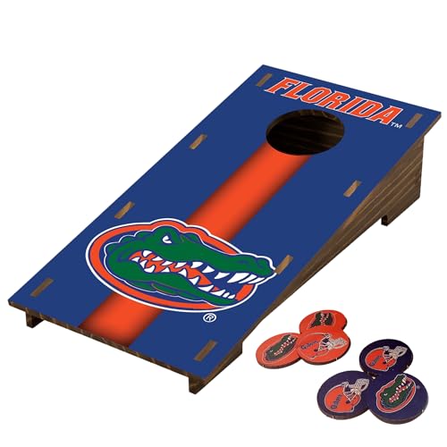 University of Florida Gators Desktop Cornhole Set with Brown Wood Grain Design & Team Logo by Fan Creations – Mini Novelty Game for Workplace, Home, or Dorm – Easy One-Time Assembly – Stress Relief