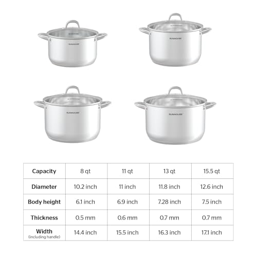 Sunhouse 8 Quart Stock Pot with Lid - 3-Ply Base Stainless Steel Cooking Pot - 8 QT Canning Dutch Oven Stock Pots - Oven Safe & Induction Cookware by Sunhouse - Image 7