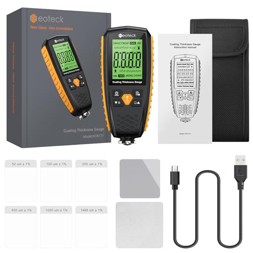 Neoteck Lackdickenmessgerät Wiederaufladbar Schichtdickenmessgerät Automatische Erkennung mit Leserotation, DREI Messmodi, 0-1300μm
