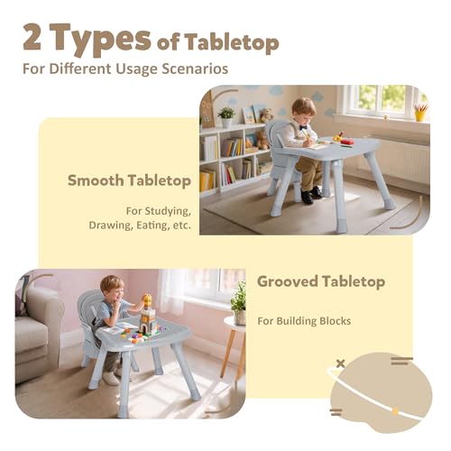 TODEFULL Baby High Chair, 8 in 1 Convertible Highchairs for Babies and Toddlers, Children Dining Booster Seat/Kids Building Block Table for Girls Boys, Baby Seat with Removable Tray, Light Grey