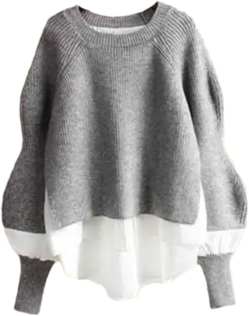 Spring and Autumn Set Women's Splice Fake Two Piece Top Reduced Age Half Skirt Two Piece Set