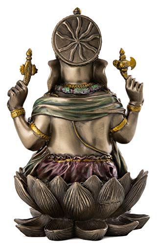 Top Collection Ganesh Statue Sitting On Lotus Pedestal - Lord Of Success Sculpture In Premium Cold Cast Bronze With Colored Accents - 7.25-Inch Collectible Hindu God Ganesha Figurine #TOP2