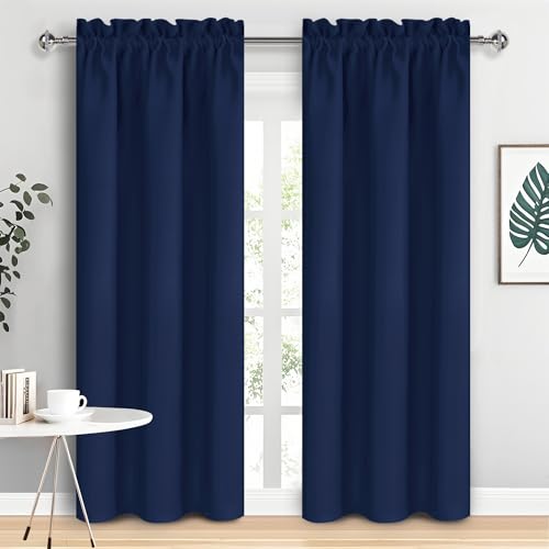 DWCN Blackout Curtains for Bedroom 38 x 84 Inch Long Navy Blue 2 Panels