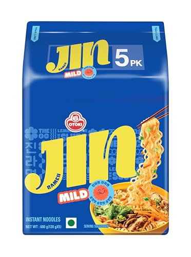 Image of OTOKI Jin Ramen Korean Style Instant Noodles Mild Flavor 120g, Pack of 5 (600g) | Veg & Authentic Korean Ramen Noodles | The Product of Korea