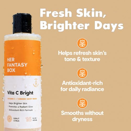 Image of Her Fantasy Box | Vita C Bright Turmeric Body Wash - Antioxidant‐Rich Citrus Cleanser with Vitamin C & Turmeric for Radiant, Even-Looking Skin, Moisturizing Vegan Formula (16 oz)