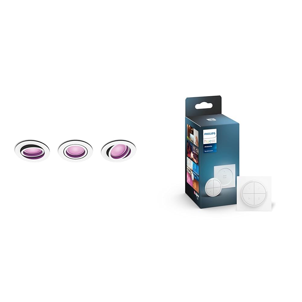 Philips Hue Philips Hue Centura White and Colour Ambiance Smart Ceiling Light Spot 3 Pack [Round] & Tap Dial Switch - Easy Smart Lighting Control for Indoor Home Automation