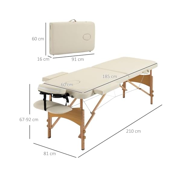 HOMCOM Lit/Table de Massage cosmetique Pliable en Bois 2 Zones crème