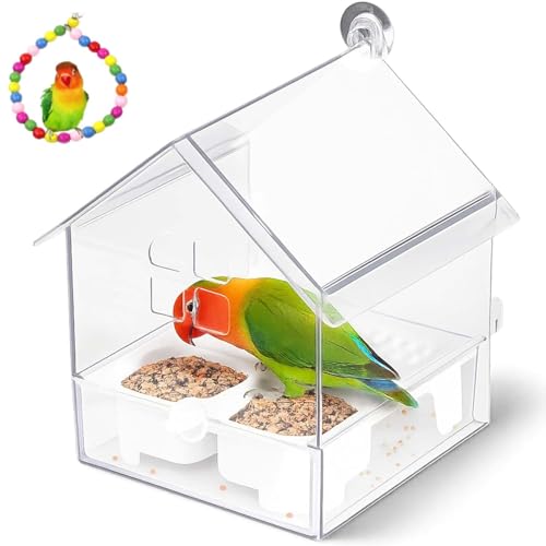 Pull-Out External Parrot Feeder,Hanging No Mess Bird Feeder For Cage With Two Food Slots,Decorative Transparent Bird Bath Tub Ea