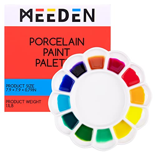 MEEDEN Palette d'aquarelle ronde en porcelaine de 13 puits, 20,3 cm, palette de mélange d'aquarelle en céramique, palette de peinture pour gouache, peinture acrylique et à l'huile Cover