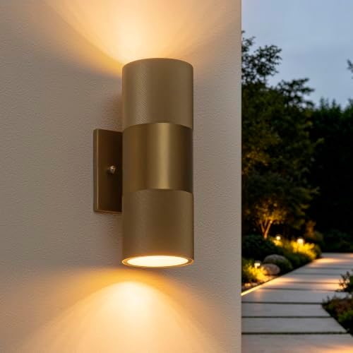 Zicbol Modern LED Outdoor Wall Sconce, 10" Gold Up and Down Wall Lights - 1