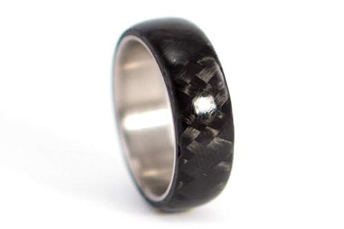 Miniatura 2 de Men's titanium and carbon fiber ring. Unique black glossy wedding band. Water resistant, very durable and hypoallergenic. (00311_7N)
