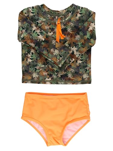 Image of RuffleButts Baby /Toddler Girls Long Sleeve Rash Guard 2 Piece Swimsuit Set w /UPF 50+ Sun Protection with Zipper
