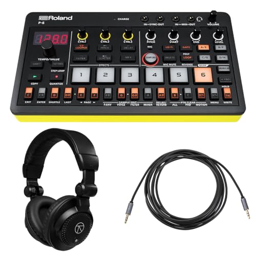Roland P-6 AIRA Compact Creative Sampler, Bundle with TAPH100 Closed-Back Studio Monitor Headphones and 10' Stereo Mini Male to Stereo Mini Male Auxiliary Cable