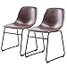 Rfiver Leather Dining Chairs Set of 2, Brown Faux Leather Bucket Seat and Black Metal Legs Upholstered for Home Kitchen Dining Living Room Bedroom Indoor, Industrial Mid Century Modern Style