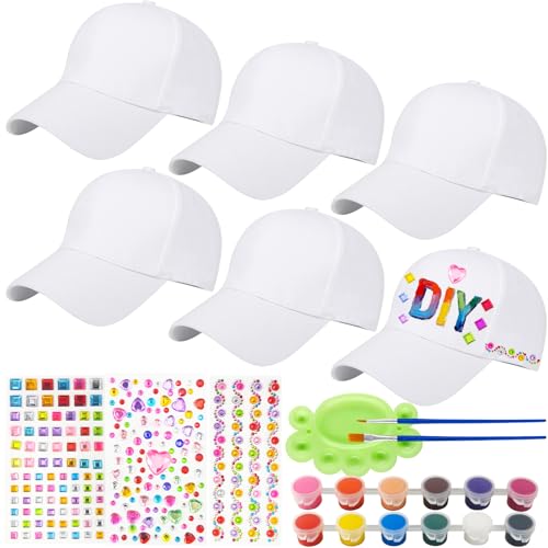 Hpbaggy 6 Piezas DIY Gorras de Béisbol,Niño Gorras de Béisbol en Blanco,Gorra de Béisbols de Dibujo Creativo para Niños,Gorra Blancas Niños para Pintar,Regalos de Cumpleaños para Niño