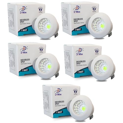 Image of D'Mak 1 Watt Round LED Button COB Green Focus Light for POP /Recessed Lighting (Green, Pack of 5)