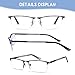 KONHAGO Blue Light Blocking Reading Glasses for Men, Half Frame Metal Readers Spring Hinge Eyeglasses Anti Eyestrain/Glare/UV