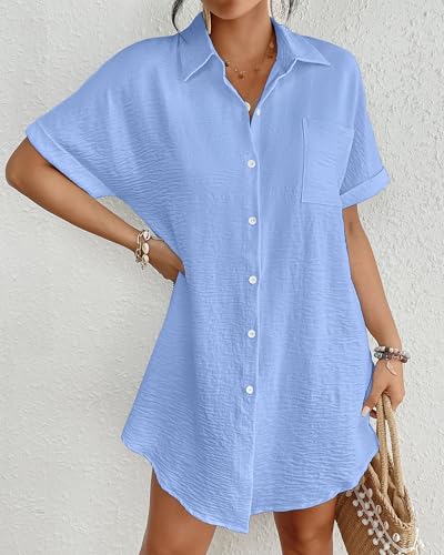 Image of Bsubseach Women Swimsuit Coverup Shirt Dress Button Down Bathing Suit Cover Up Beach Vacation Outfits