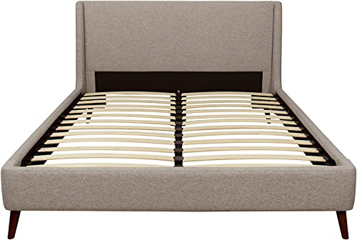 Greaton Upholstered Bed Frame With Dark Espresso Stain Wooden Legs | Easy To Assemble, Slightly Curved Design, Simply Stunning, Simple Design, King #TOP2