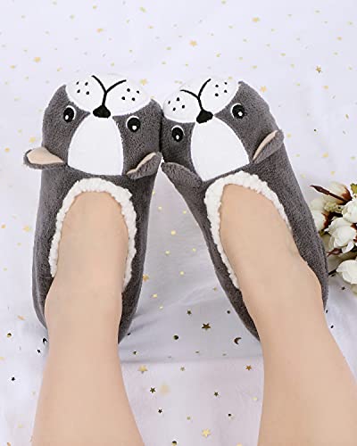 Dicuird Boy's Animal Slipper Socks, Cartoon Cozy Fleece Indoor Kids Slipper, Fluzzy Warm Bedroom Shoes(Dog,3.5-4.5) #TOP4