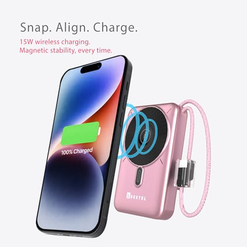 Image of Beetel MagVibe Series WS10 4 in 1 MagSafe 10000mAh Magnetic Wireless Power Bank for Apple iPhone, iWatch & AirPods, Qi Charging for Samsung, OnePlus and Other Android Devices|3M Ring in Box|Rose Gold