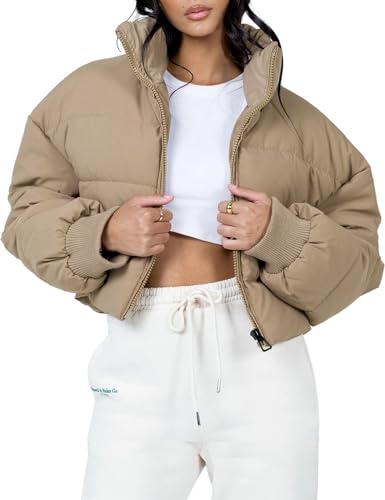 Gihuo Women's Winter Puffer Jacket Cropped Lightweight Zip Up