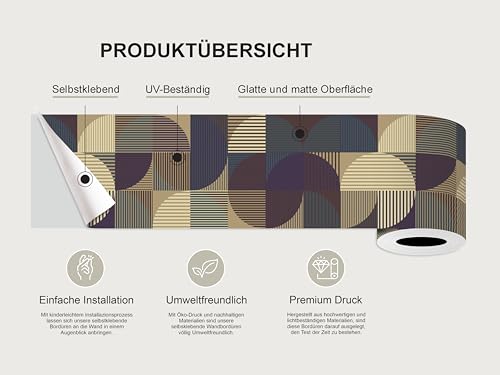 AG Design Selbstklebende Bordüre Quadratische Abstraktion, AWB 8434 | Wasserfest Dekoration für Wände, Möbel, Tapeten, Wandverkleidungen und Türen, Folie, Mehrfarbig | Breite 500 cm x Höhe 13.8 cm