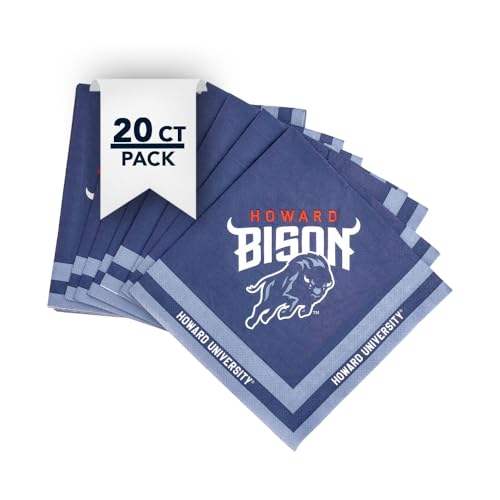 Desert Cactus Howard University Disposable Napkins Bison HU 20 Count 2 Ply 13 inch Dinner Square for Tailgates, Graduation, Party and Game Day Tablecloth Decoration (Design A)