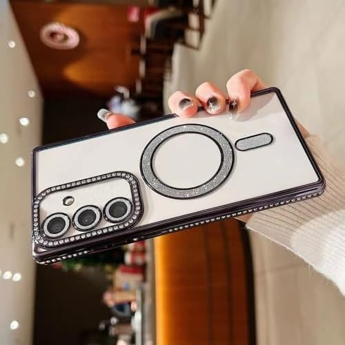 Image of for Samsung Galaxy Glitter Case,Luxury Bling Rhinestone Diamond Plated Bumper Case,MagSafe, Sparkle Camera Lens Protection Clear Back Cover (Purple, for Samsung Galaxy A35 5G)