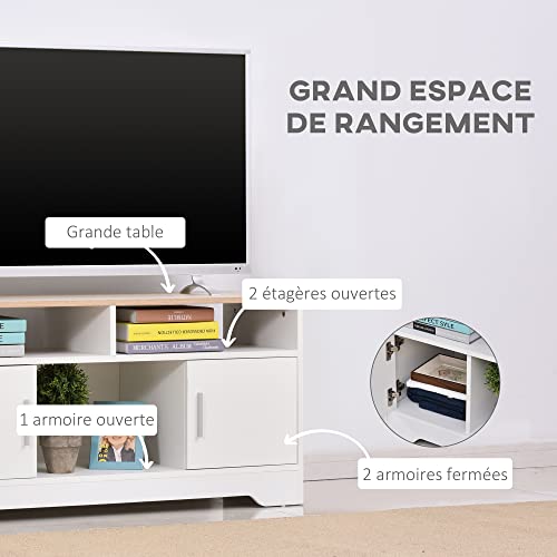 Meuble TV moderne blanc 105 cm, passe-câbles HOMCOM