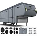 RVMasking 7 Layers Top Heavy Duty 5th Wheel RV Cover with 4 Tire Covers for 31'1"-34', Windproof Rip-Stop Anti-UV RV Cover, Dark Gray