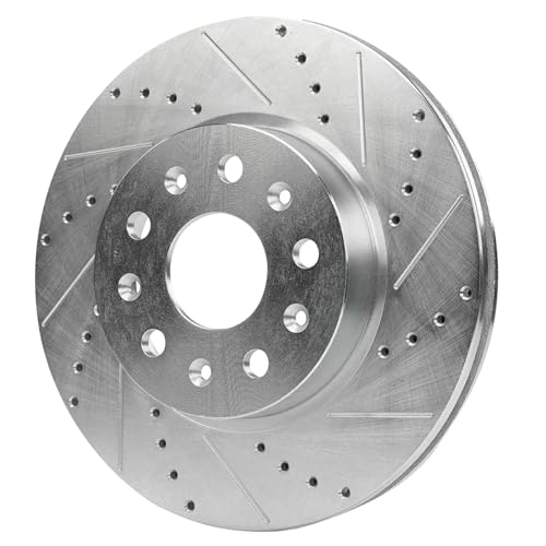 Image of Detroit Axle - Front Brake Kit for 2015-2019 Cadillac ATS 12.64 inch inch Drilled and Slotted Disc Brake Rotors Ceramic Brakes Pads with Hardware 2016 2017 2018 Replacement