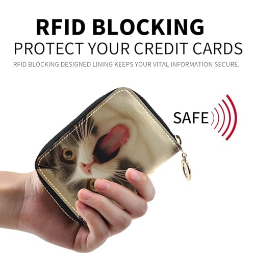 Zip Around Women's Wallets RFID Blocking Credit Card Holders Small Coin Purse Wallet with Zipper Cute Gray Vivid Cat2