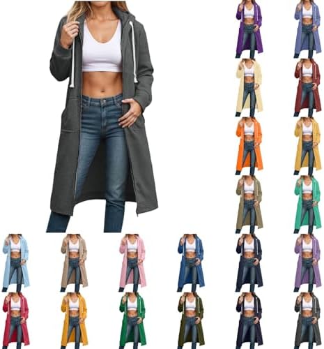Zip Up Long Hoodies for Women Double Zipper Fleece Jacket Oversized Casual Tunic Sweatshirts Winter Coat with Pockets