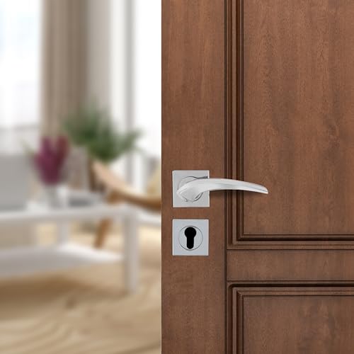 Image of amazon basics Door Handle for Main Door | Main Door Handle |5 inch Length of Handle for Grip | Brass | crom Finish | Zinc Alloy
